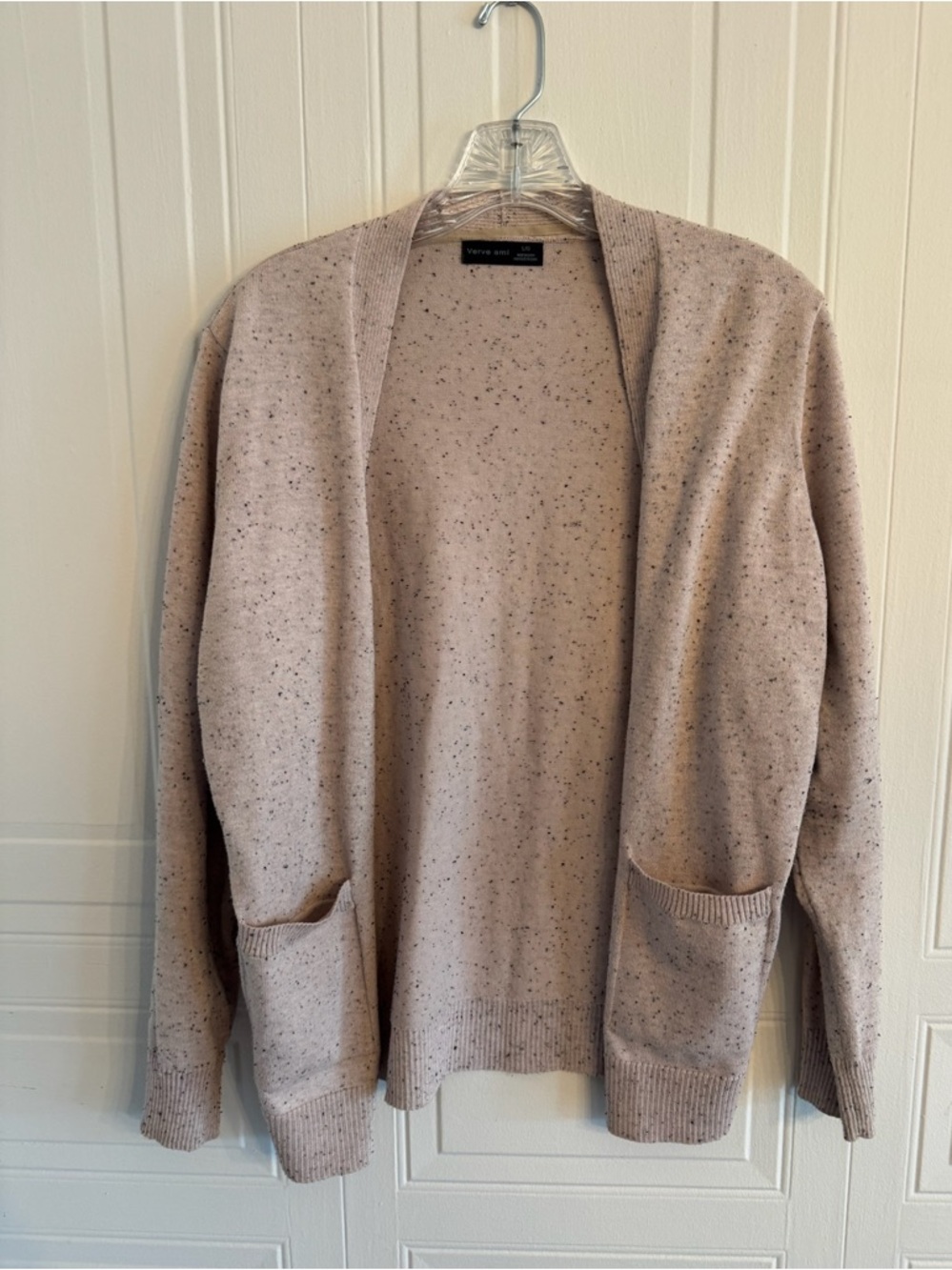 Verve Ami Cozy Speckled Light Taupe Open-Front Cardigan Size Large